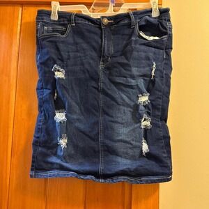 Jack‎ David stretchy navy blue denim mini skirt with distressed details size 2XL